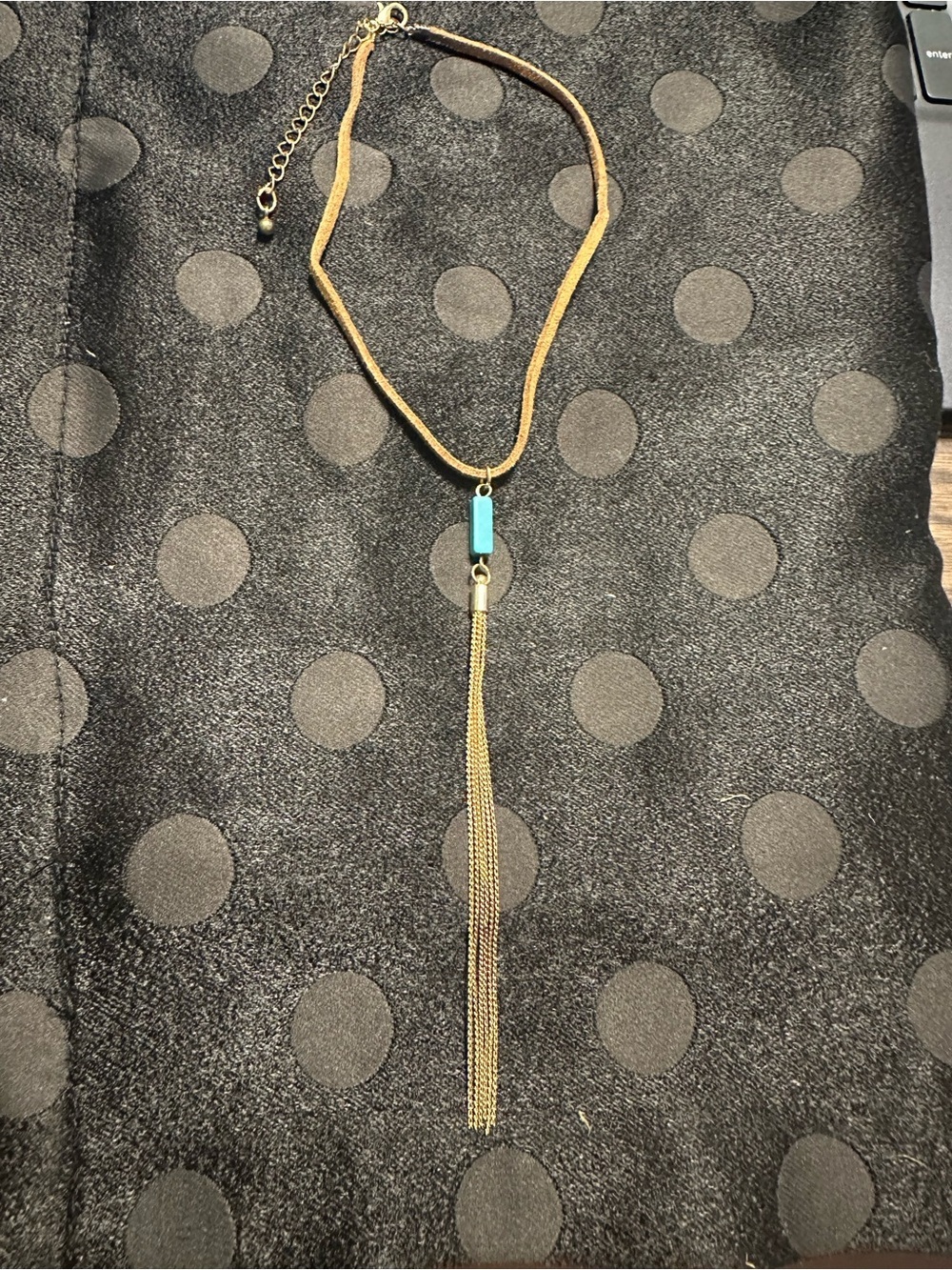 Alfani lariat suede adjustable necklace with turquoise pendent tassel